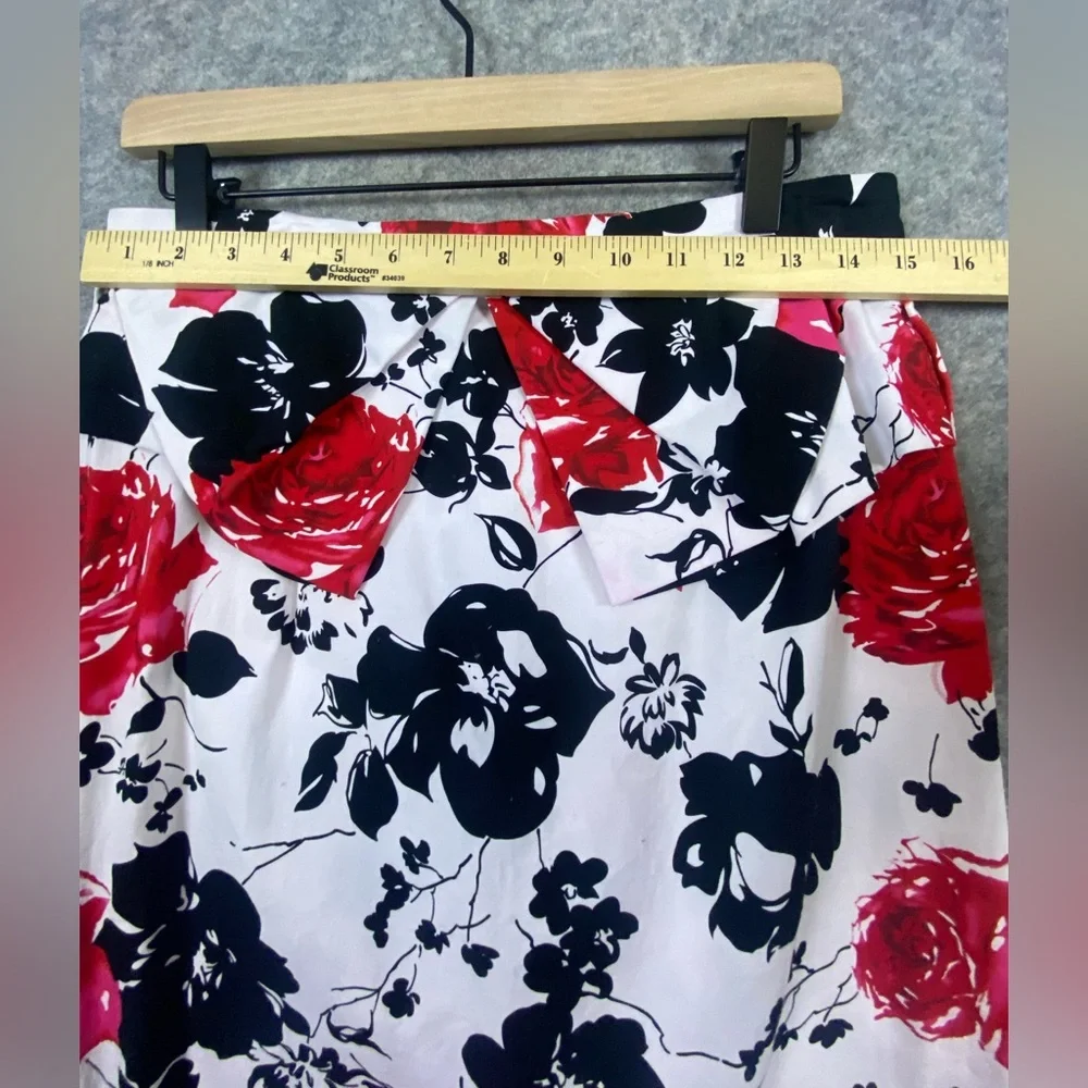 Grace Karin Pencil Skirt‎ Size Large Red Black White Floral Rose Ruffle Detail